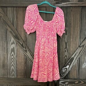 Sienna Sky Fuchsia Leaf Pattern Mini Dress